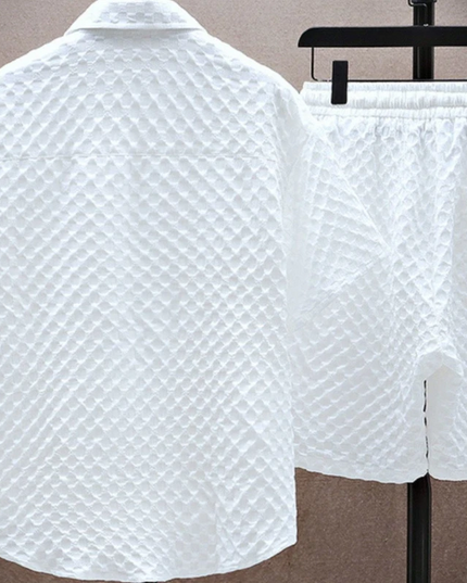 Ensemble d'été pour homme en deux pièces avec chemise à manches courtes en jacquard diamant et short
