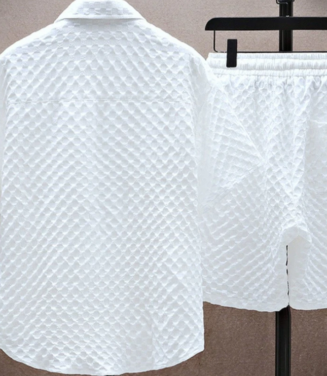 Ensemble d'été pour homme en deux pièces avec chemise à manches courtes en jacquard diamant et short