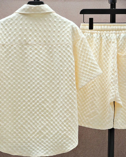 Ensemble d'été pour homme en deux pièces avec chemise à manches courtes en jacquard diamant et short