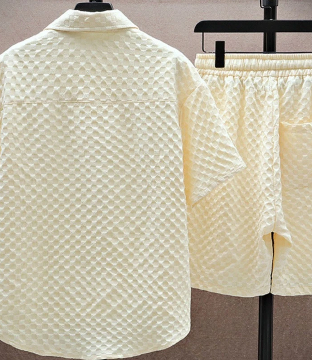 Ensemble d'été pour homme en deux pièces avec chemise à manches courtes en jacquard diamant et short