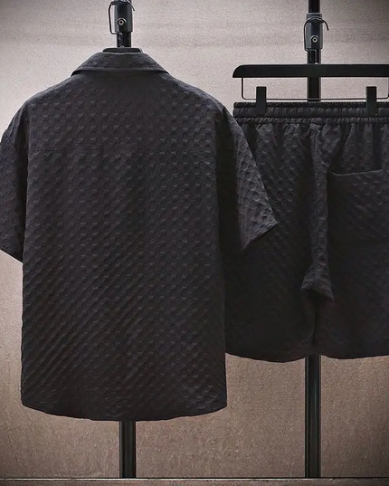 Ensemble d'été pour homme en deux pièces avec chemise à manches courtes en jacquard diamant et short