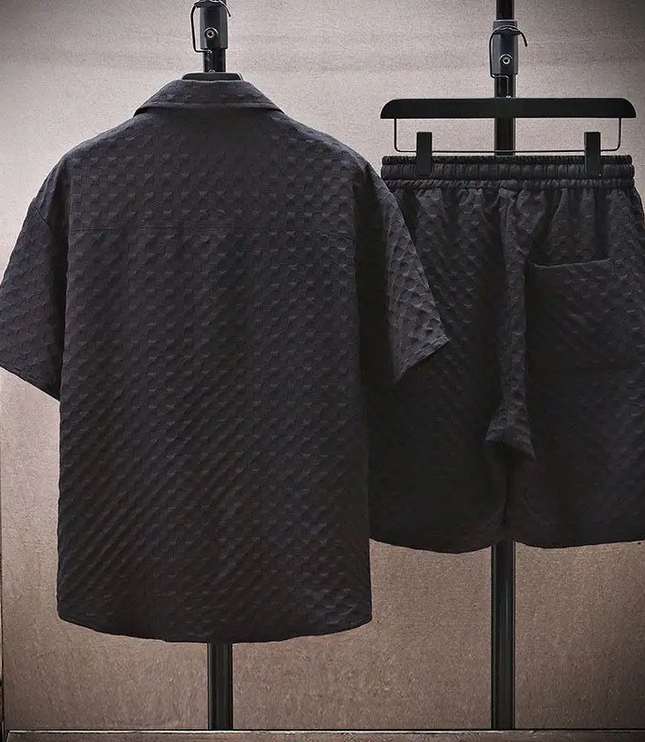 Ensemble d'été pour homme en deux pièces avec chemise à manches courtes en jacquard diamant et short