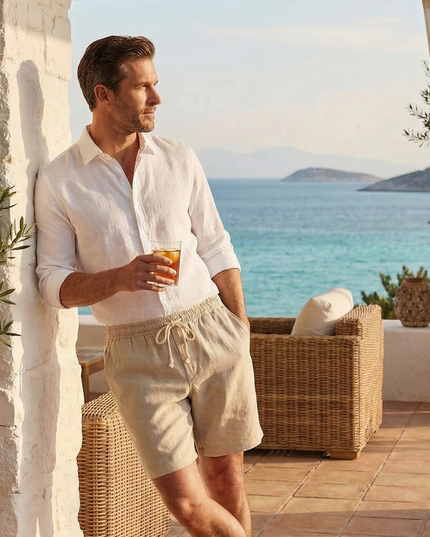 Shorts en lin d'été pour homme avec cordon de serrage, légers, plage décontractée