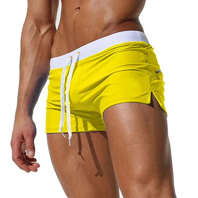 Pantalones cortos de baño con cordón y aberturas laterales para hombre de verano