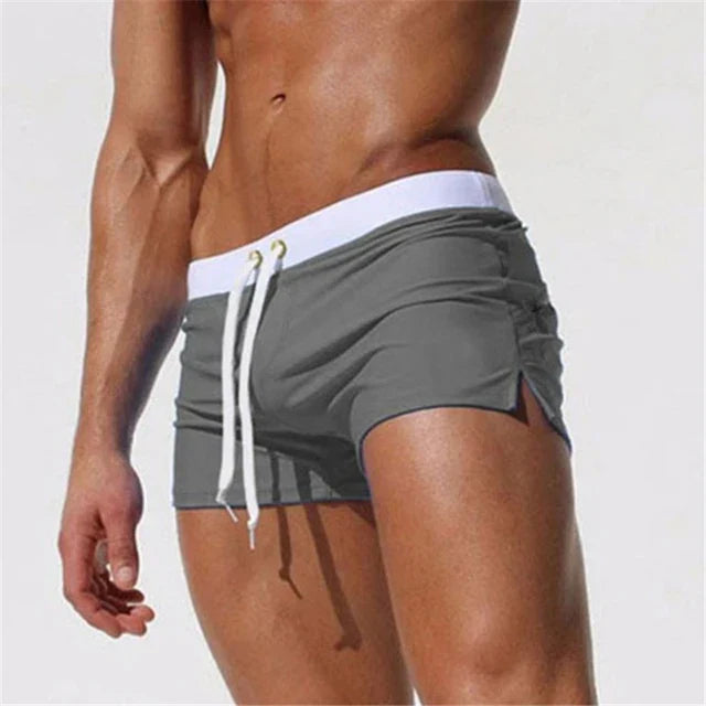 Pantalones cortos de baño con cordón y aberturas laterales para hombre de verano