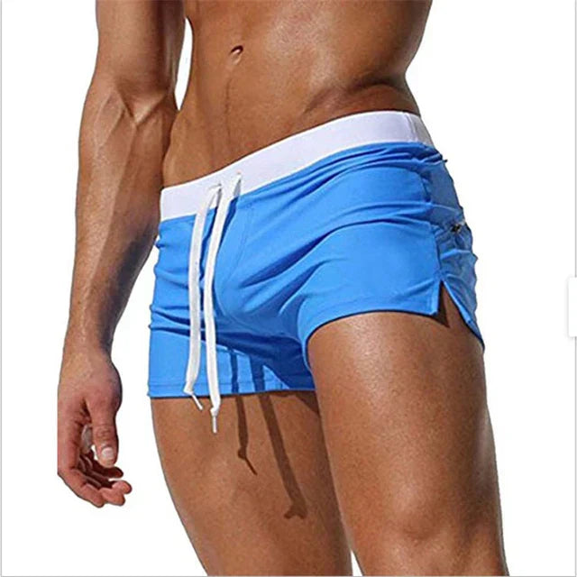 Pantalones cortos de baño con cordón y aberturas laterales para hombre de verano