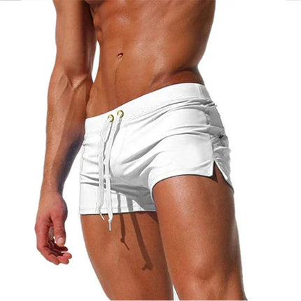 Pantalones cortos de baño con cordón y aberturas laterales para hombre de verano