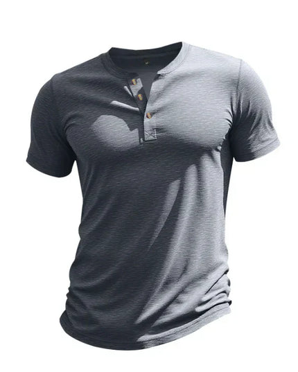 Chemise d'été pour homme à manches courtes style henley avec patte de boutonnage