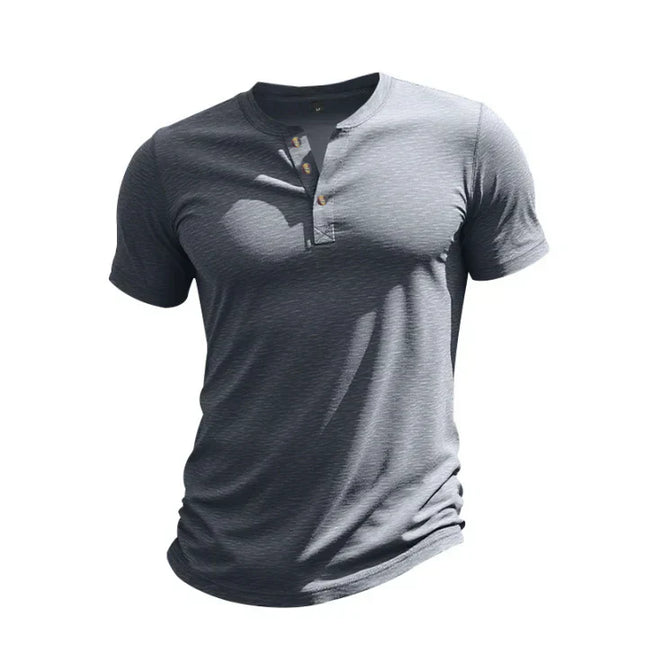 Chemise d'été pour homme à manches courtes style henley avec patte de boutonnage