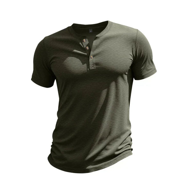 Chemise d'été pour homme à manches courtes style henley avec patte de boutonnage