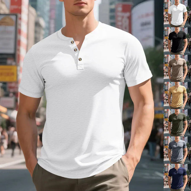 Chemise d'été pour homme à manches courtes style henley avec patte de boutonnage