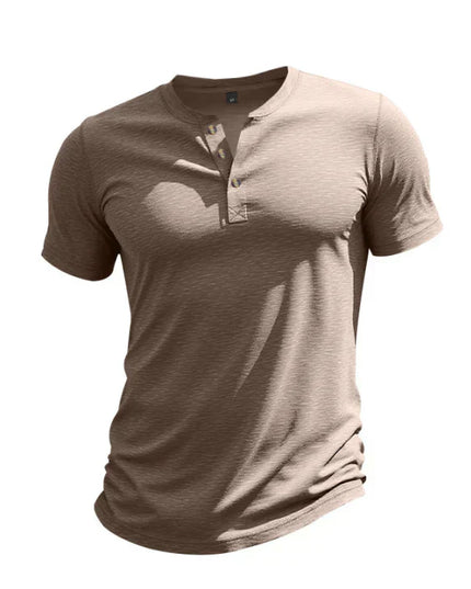 Chemise d'été pour homme à manches courtes style henley avec patte de boutonnage