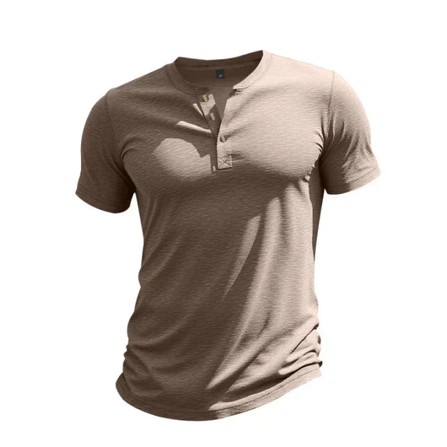 Chemise d'été pour homme à manches courtes style henley avec patte de boutonnage