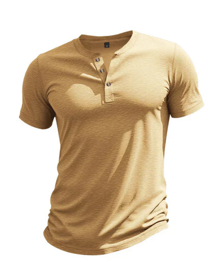Chemise d'été pour homme à manches courtes style henley avec patte de boutonnage