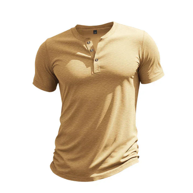 Chemise d'été pour homme à manches courtes style henley avec patte de boutonnage