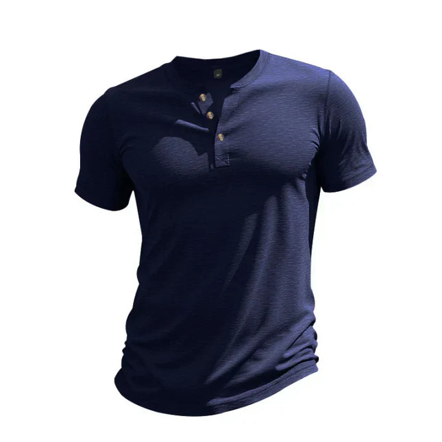 Chemise d'été pour homme à manches courtes style henley avec patte de boutonnage