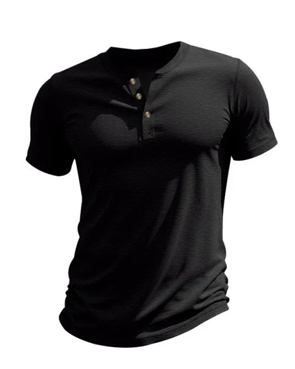 Chemise d'été pour homme à manches courtes style henley avec patte de boutonnage