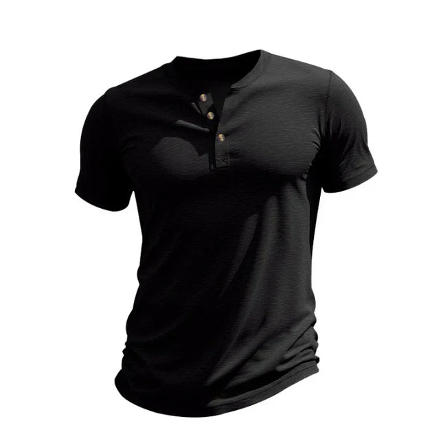 Chemise d'été pour homme à manches courtes style henley avec patte de boutonnage