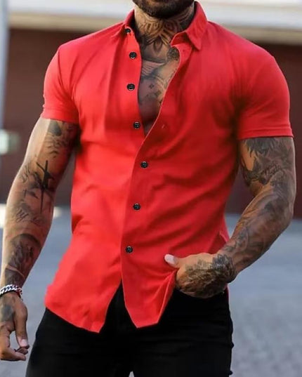 Camisa de hombre de verano con cuello solapa y manga corta con botones