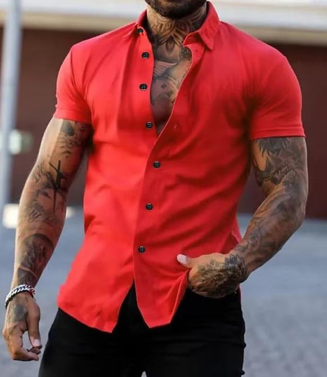 Camisa de hombre de verano con cuello solapa y manga corta con botones