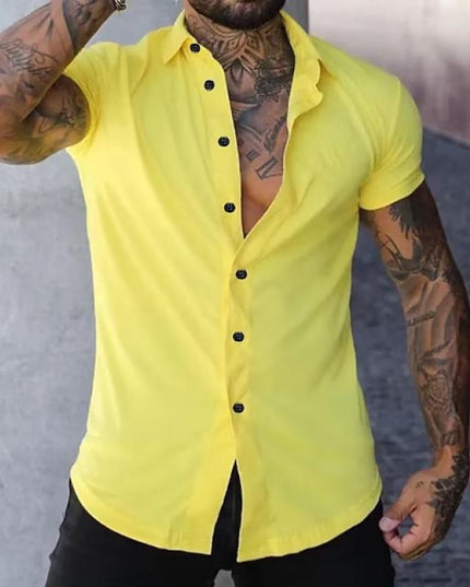 Camisa de hombre de verano con cuello solapa y manga corta con botones
