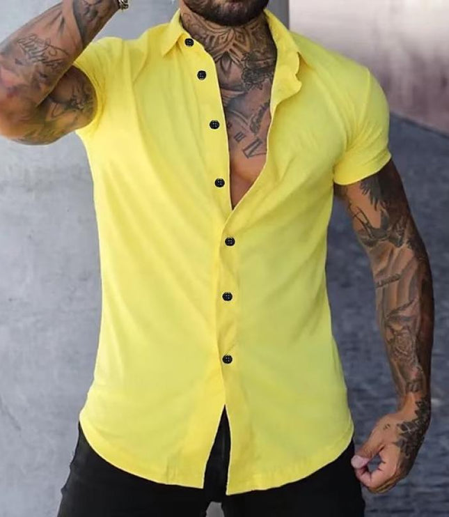 Camisa de hombre de verano con cuello solapa y manga corta con botones