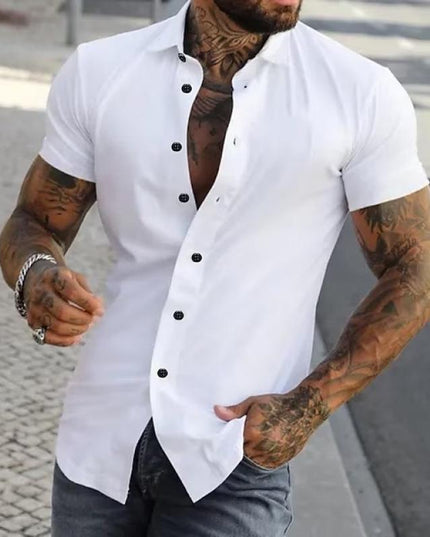 Camisa de hombre de verano con cuello solapa y manga corta con botones
