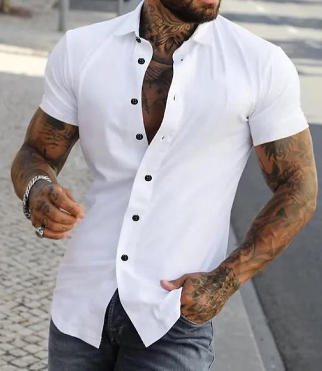Camisa de hombre de verano con cuello solapa y manga corta con botones