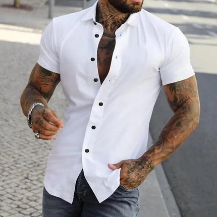 Camisa de hombre de verano con cuello solapa y manga corta con botones