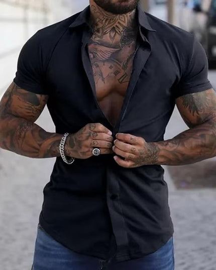 Camisa de hombre de verano con cuello solapa y manga corta con botones