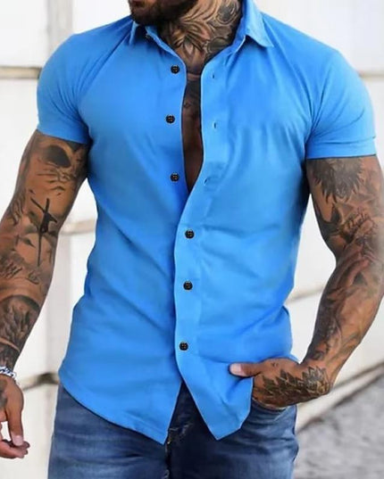 Camisa de hombre de verano con cuello solapa y manga corta con botones