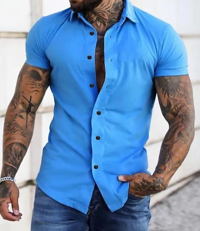 Camisa de hombre de verano con cuello solapa y manga corta con botones
