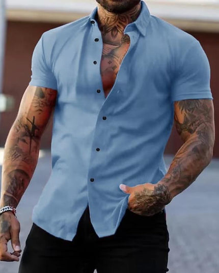 Camisa de hombre de verano con cuello solapa y manga corta con botones
