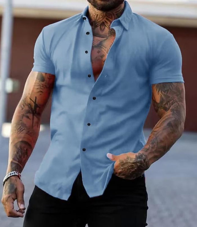 Camisa de hombre de verano con cuello solapa y manga corta con botones