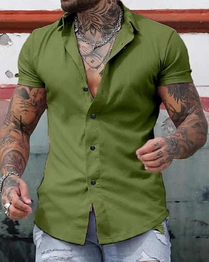 Camisa de hombre de verano con cuello solapa y manga corta con botones