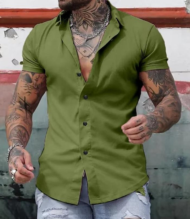Camisa de hombre de verano con cuello solapa y manga corta con botones