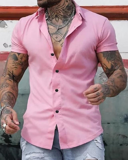Camisa de hombre de verano con cuello solapa y manga corta con botones