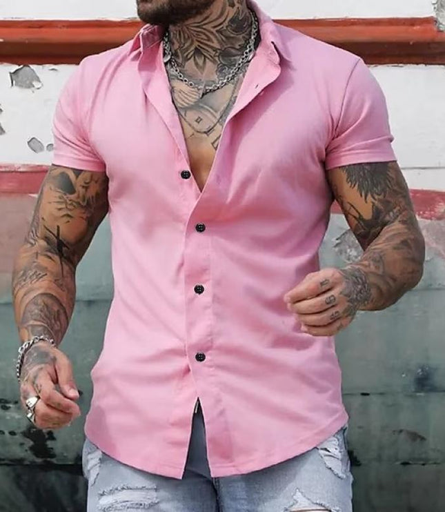 Camisa de hombre de verano con cuello solapa y manga corta con botones