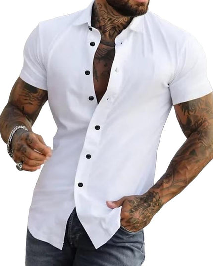 Camisa de hombre de verano con cuello solapa y manga corta con botones
