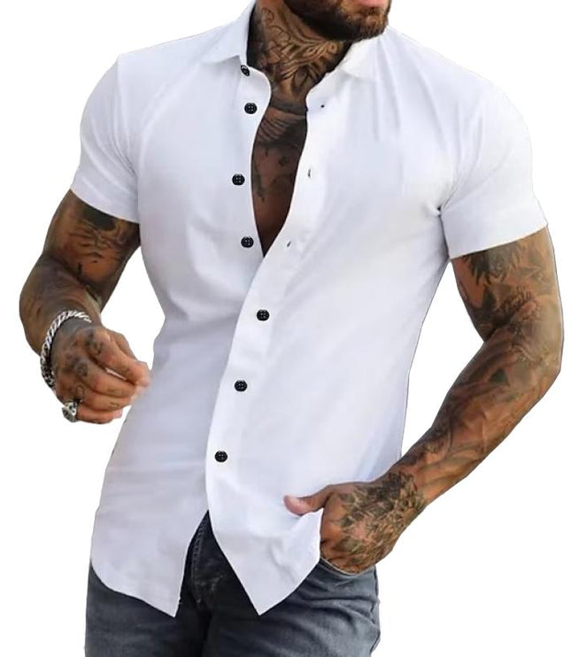 Camisa de hombre de verano con cuello solapa y manga corta con botones