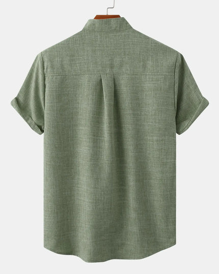 Chemise en lin à col mao manches courtes pour homme, plage décontractée été