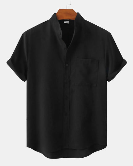 Chemise en lin à col mao manches courtes pour homme, plage décontractée été