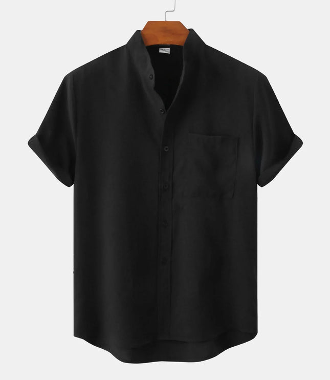 Chemise en lin à col mao manches courtes pour homme, plage décontractée été