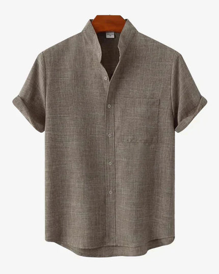 Chemise en lin à col mao manches courtes pour homme, plage décontractée été