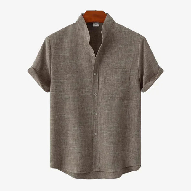 Chemise en lin à col mao manches courtes pour homme, plage décontractée été