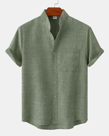 Chemise en lin à col mao manches courtes pour homme, plage décontractée été