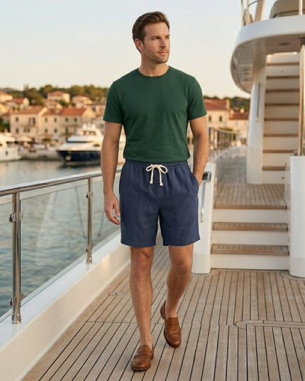 Shorts de plage en lin d'été pour homme avec cordon de serrage, légers