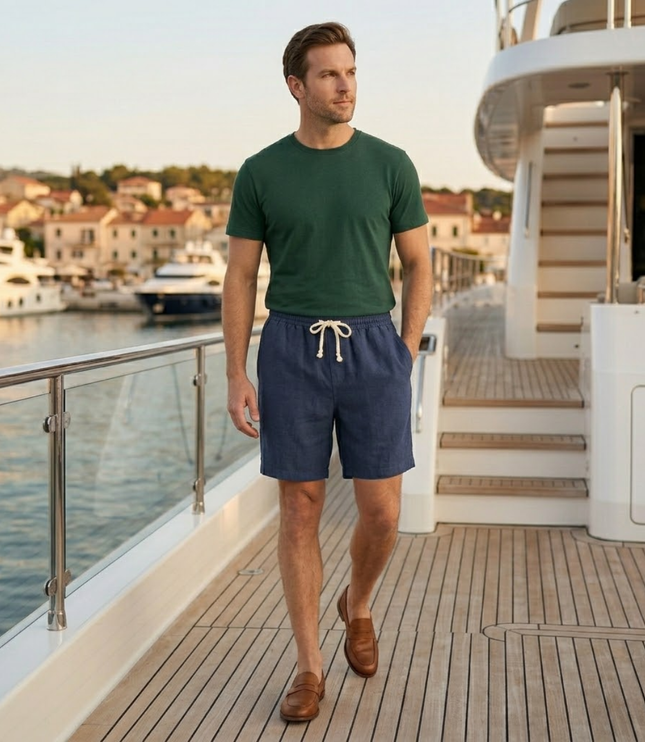 Shorts de plage en lin d'été pour homme avec cordon de serrage, légers