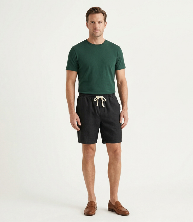 Shorts de plage en lin d'été pour homme avec cordon de serrage, légers