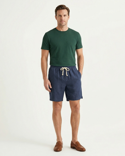 Shorts de plage en lin d'été pour homme avec cordon de serrage, légers